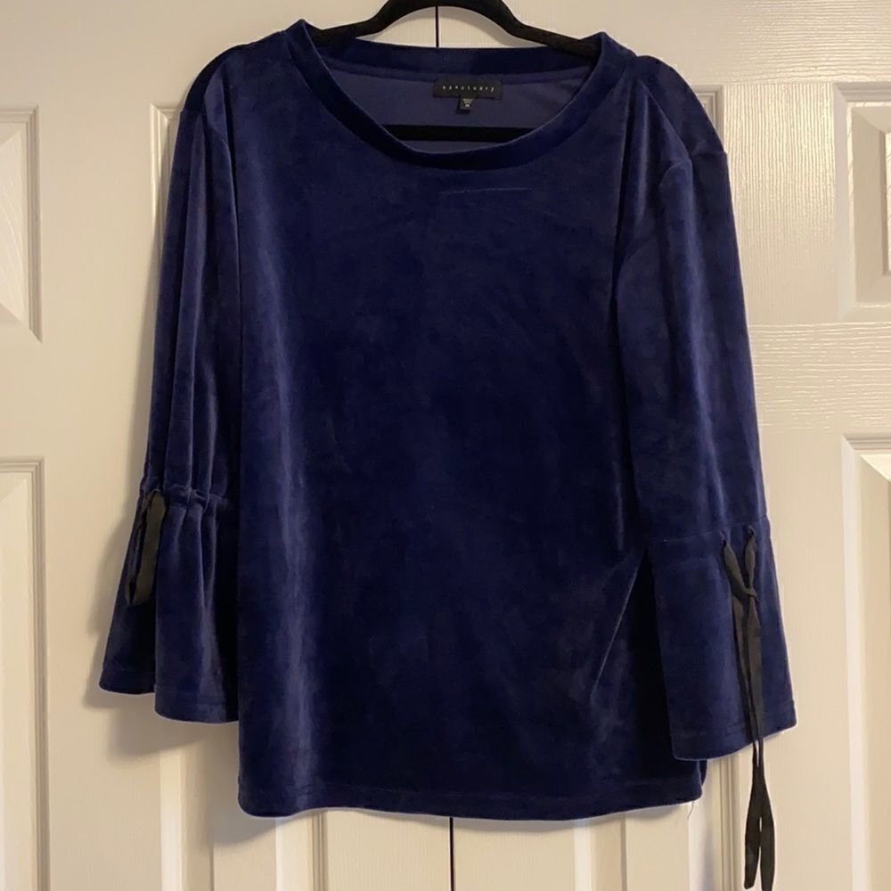 Sanctuary Royal Blue Velvet Tie Bell Sleeve Top